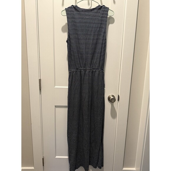 Pact Organic Cotton Sleeveless Striped Maxi Dress Drawstring Waist Pockets Small - Picture 6 of 6
